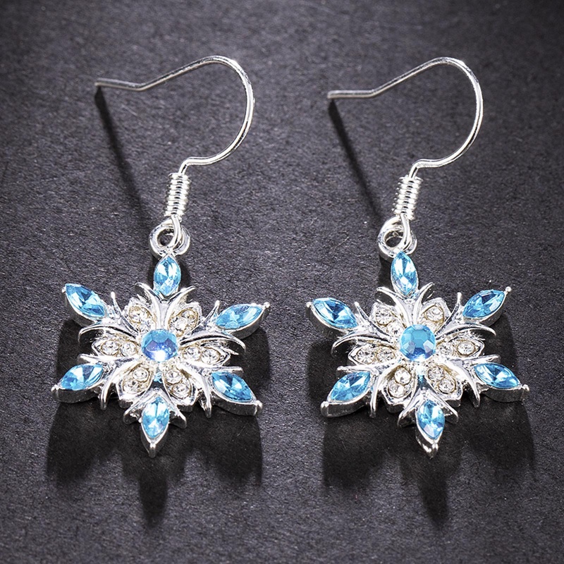 Anting Menjuntai Bunga Snowflake Gaya Korea Untuk Wanita Manis Biru Zirkon Drop Earrings Perhiasan Pernikahan