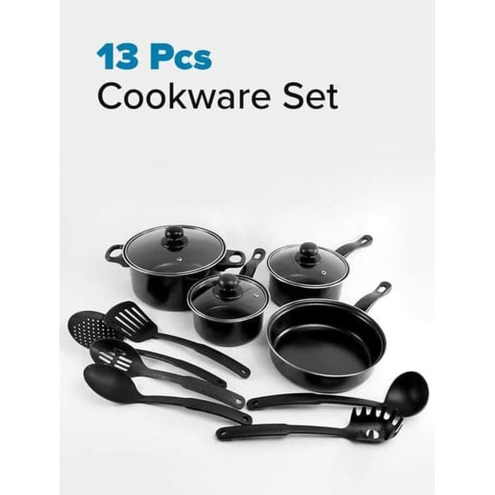 [DGB] PANCI WAJAN COOKWARE SET 13PCS HITAM PERALATAN DAPUR SET SUTIL SPATULA