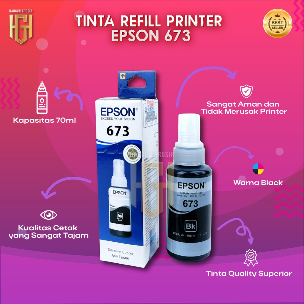 1 SET 6 PCS Tinta Epson 673 Tinta Printer L800 L805 L805 L850 L1800 Dus Baru