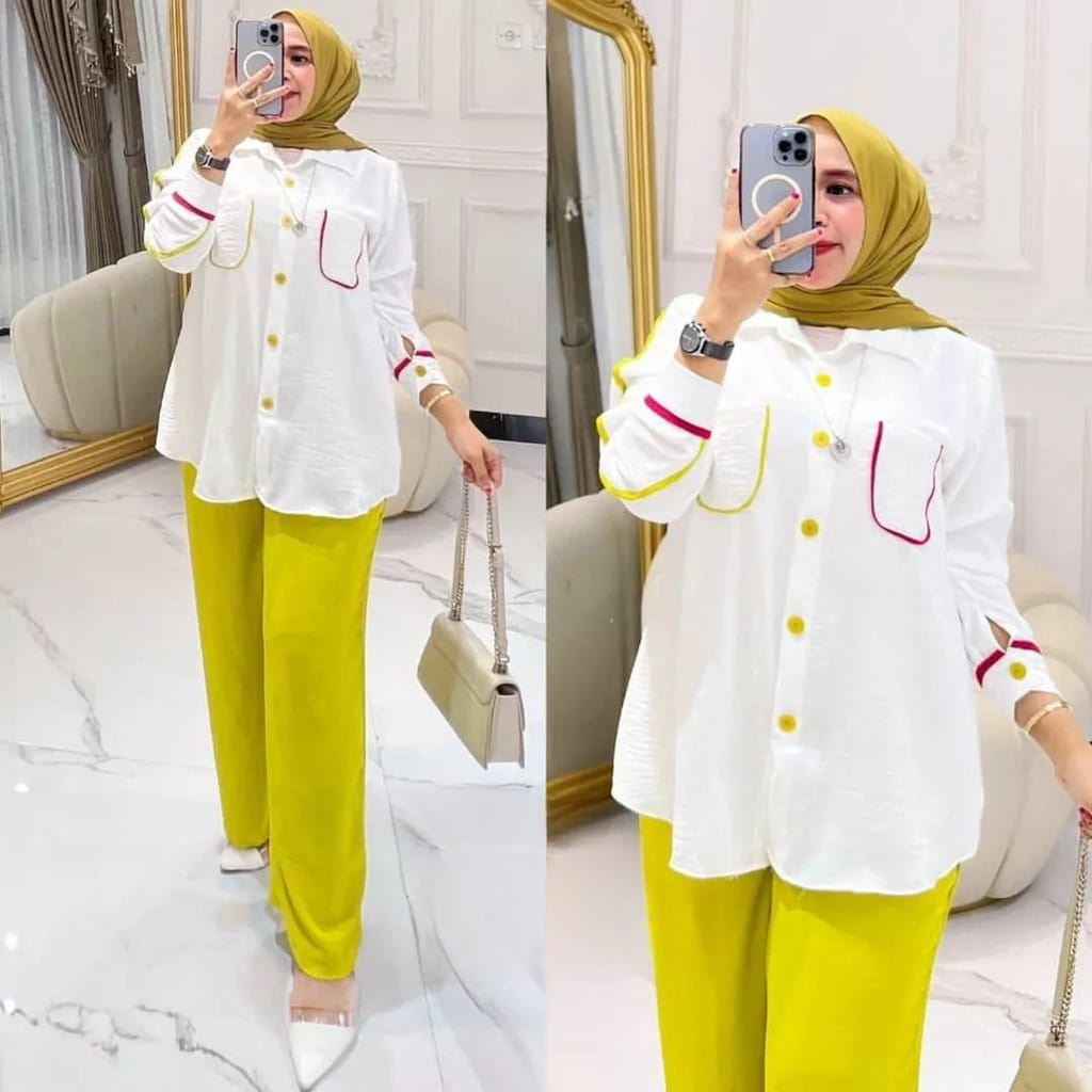 Setelan Wanita Terbaru Lora Set Outfit Wanita Kekinian Setelan Jumbo One Set Cringkle Ootd Wanita Set Tunik Dan Celana