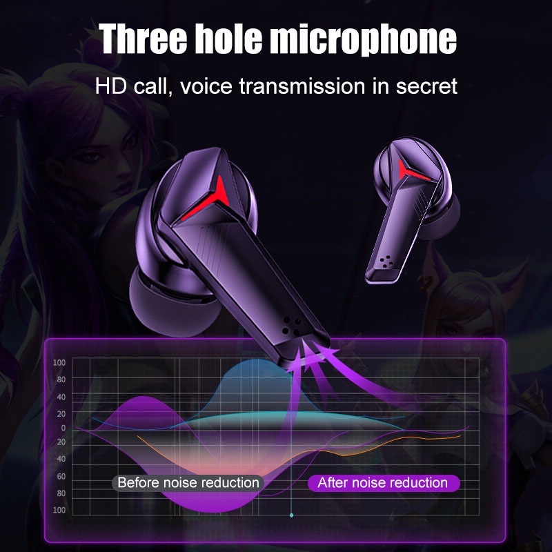 T33 TWS Gaming Headset Bluetooth 5.2 Double Mode Earphone Wireless Full Bass Super HiFi Stereo Sound IPX7 Waterproof Headphone Henset Bloetooth with Microphone Sport Handset Hedset Handsfree Earbuds Hendset Hanset Hetset Heandset Android