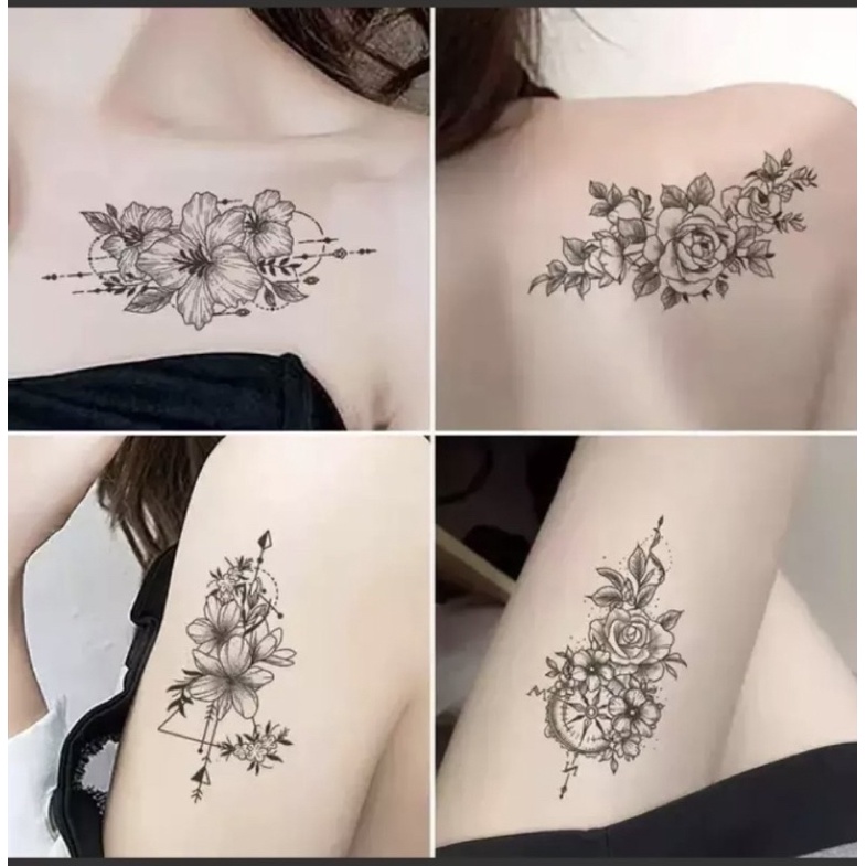 Stiker Tato Temporary Motif 3D Flower Black Serie TS-8000 1 pcs