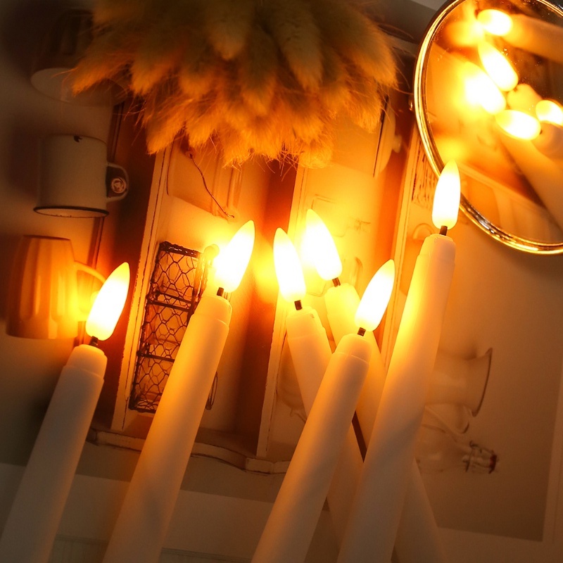 Ornamen Meja Makan Romantis Batang Panjang Lampu Lilin Elektronik Tenaga Baterai Lampu LED Hari Valentine Natal Tahun Baru Dekorasi 3D Kedip Lilin Tanpa Api