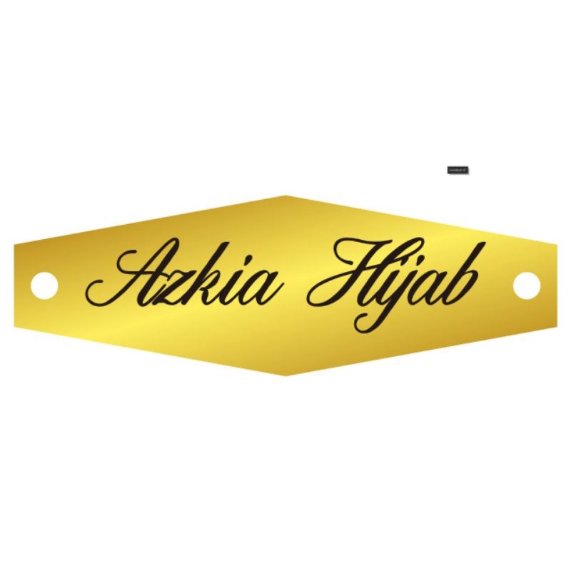 

label akrilik Azkia Hijab gold ukuran 1*3 tulisan hitam 100 pcs