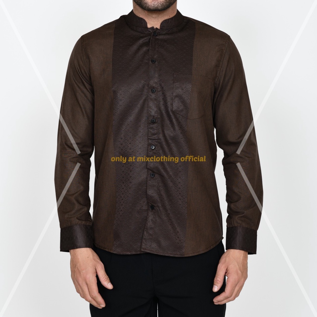 Timofey Koko Muslim Dewasa Pria Lengan Panjang Slim Fit Premium Hem Lebaran Dark Brown