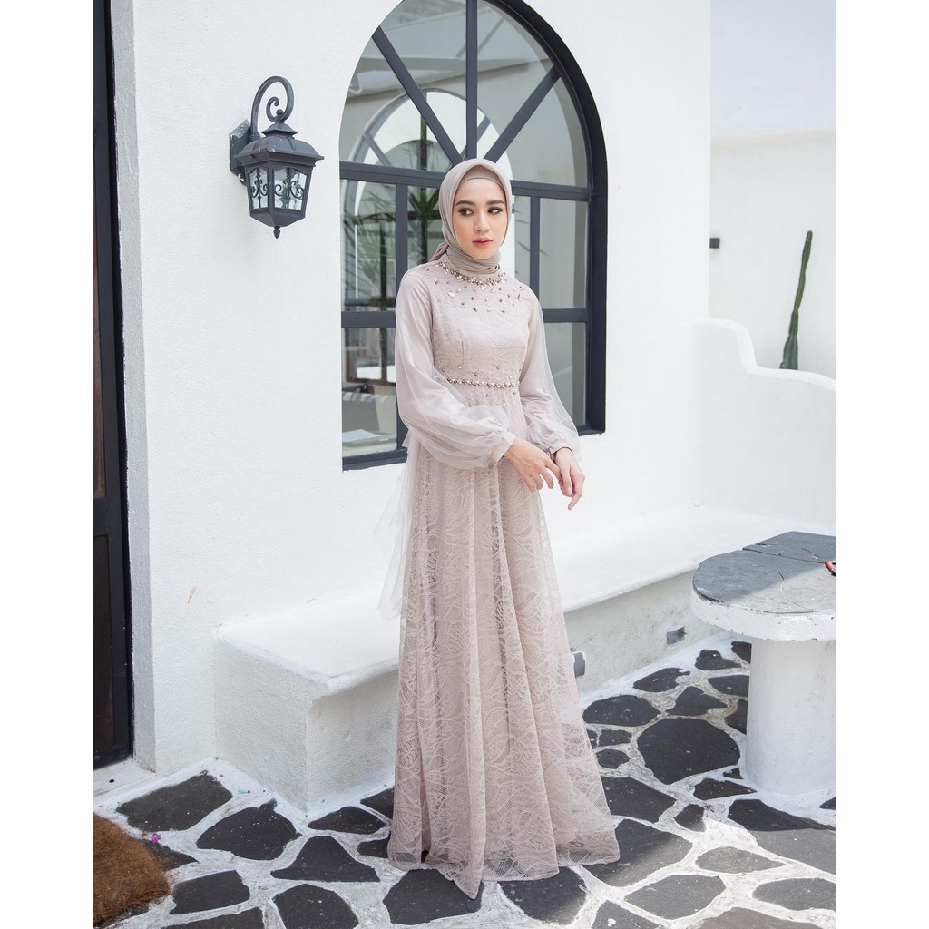 Nadine Dress Exclusive Terbaru Gamis Brukat Maxi Pesta Kondangan Lamaran Tunangan Kekinian