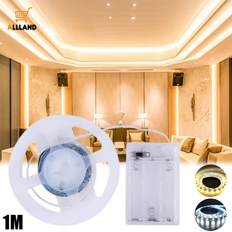 1m Strip Lampu LED Cuttable Fleksibel Tenaga Baterai/Pita Lampu Perekat Diri Kabinet Portable/Pita Lampu Hias Latar Belakang Kamar DIY