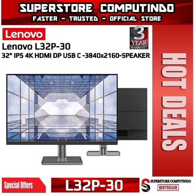 Monitor LED Lenovo L32P-30 32&quot; IPS 4K HDMI DP USB-C FreeSync SPEAKER