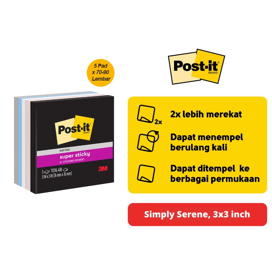 Ktmstore 3M Post-it Sticky Notes Simply Serene 654-5SSNE 5 Pad 3x3&quot; memo 430lbr