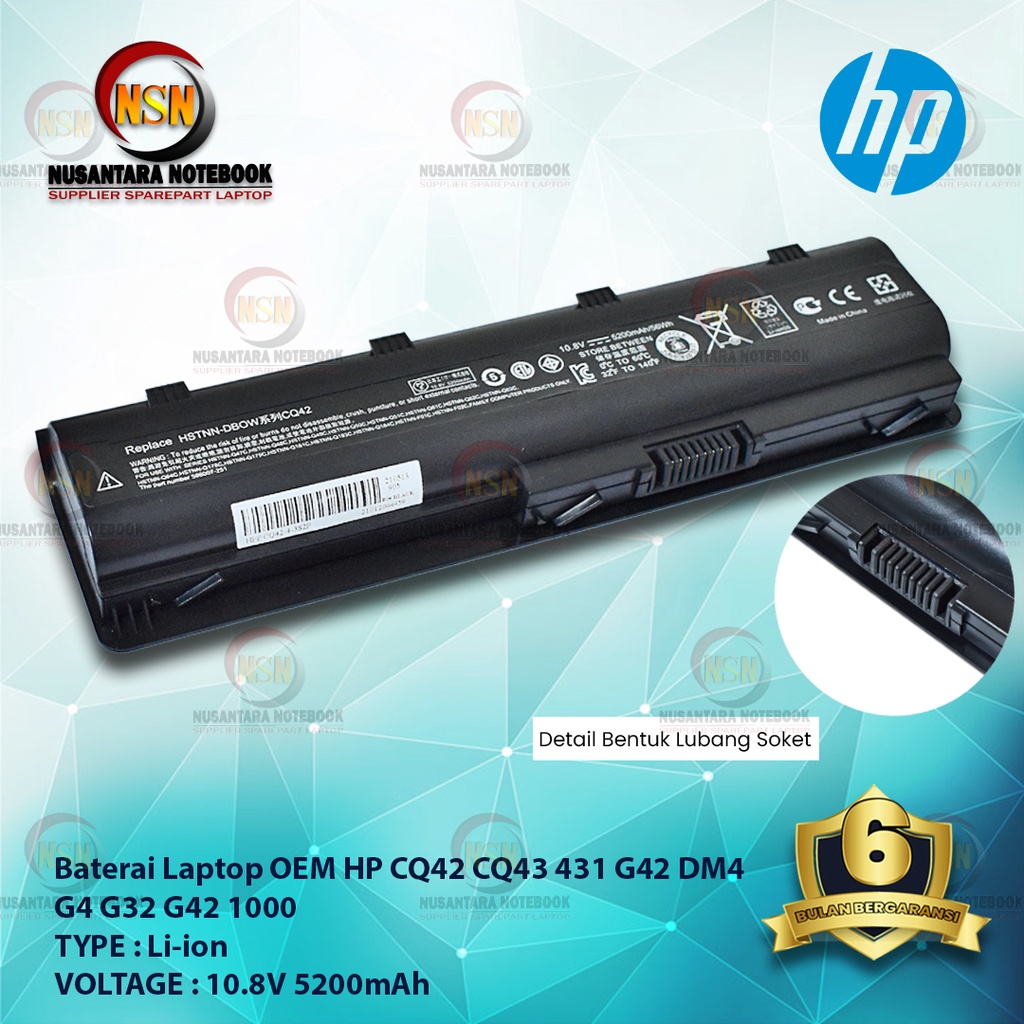 Baterai Laptop HP OEM CQ42 CQ43 431 G42 DM4 G4 G32 G42 1000 10.8V 5200mAh