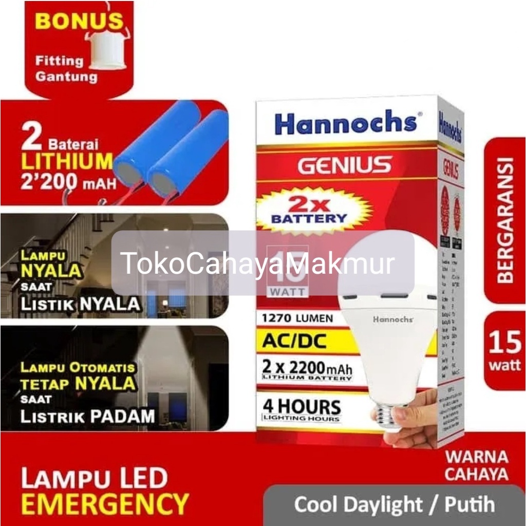 Lampu Emergency LED AC/DC Genius 15w 15watt Hannochs