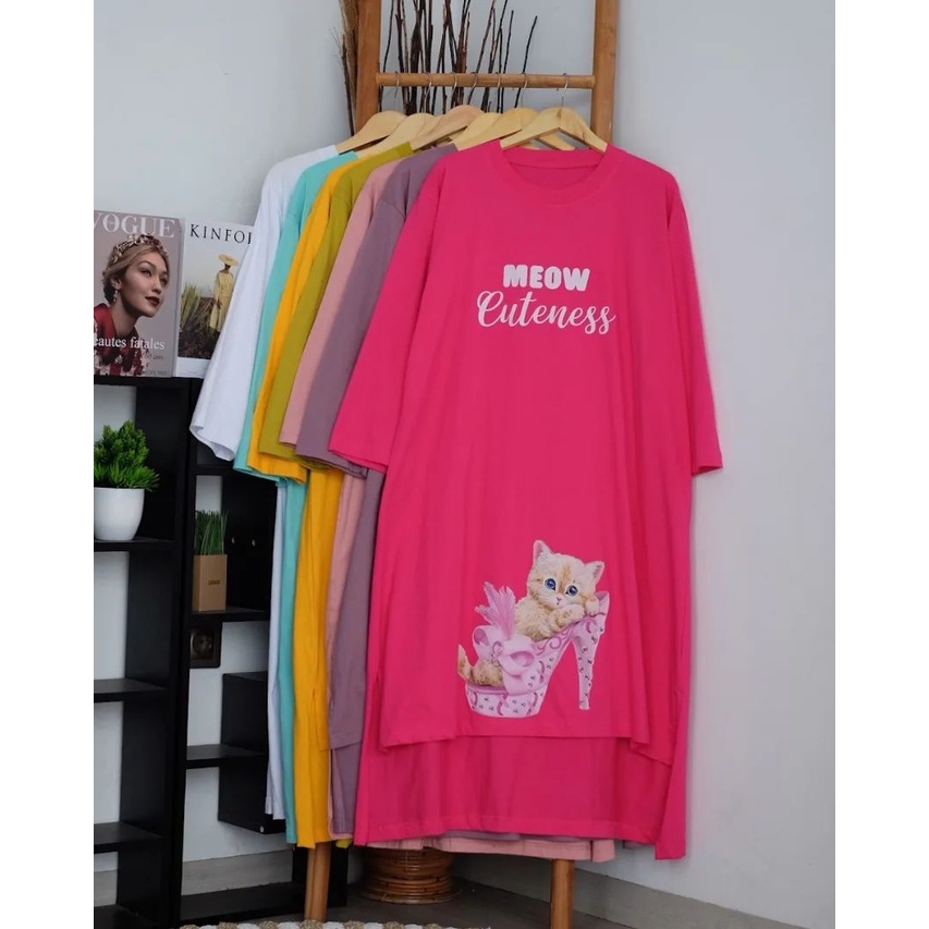 MEOW MIDI DRESS BAHAN KAOS KATUN COMBED 24s MOTIF POLOS APLIKASI SABLON UKURAN M L XL XXL LD 100  - 120 CM MIDI DRESS WANITA TERBARU 2023 KEKINIAN LONG TUNIK JUMBO BAJU KAOS OVERSIZE LENGAN PANJANG GAMIS MIDI DRESS CASUAL PREMIUM