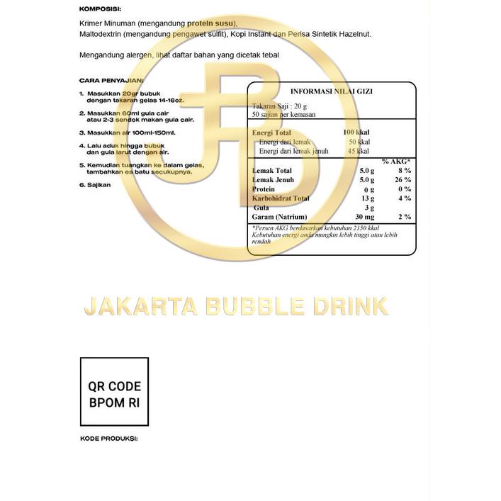 

[KODE PRODUK YA97K5455] Bubuk Minuman HAZELNUT Powder 1 KG - JBD | HALAL