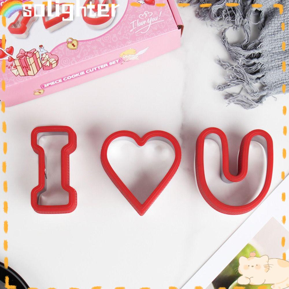 Solighter 3pcs/set Hari Valentine Alat Kue Pastry Menghias Cetakan Kue Plastik 3D Cookie Cutter