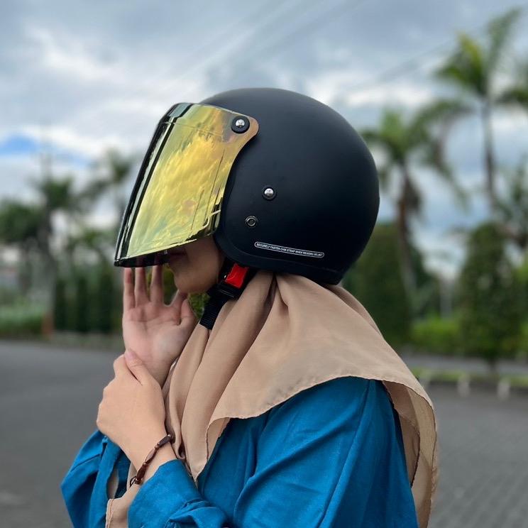 HELM BOGO RETRO POLOS PREMIUM KGLOSS KACA DATAR SILVER PELANGI DAN KACA VENOM