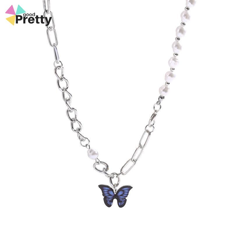 Kalung Rantai Kupu-Kupu Mutiara Desain Choker Fashion Korea Gaya Untuk Wanita - PD