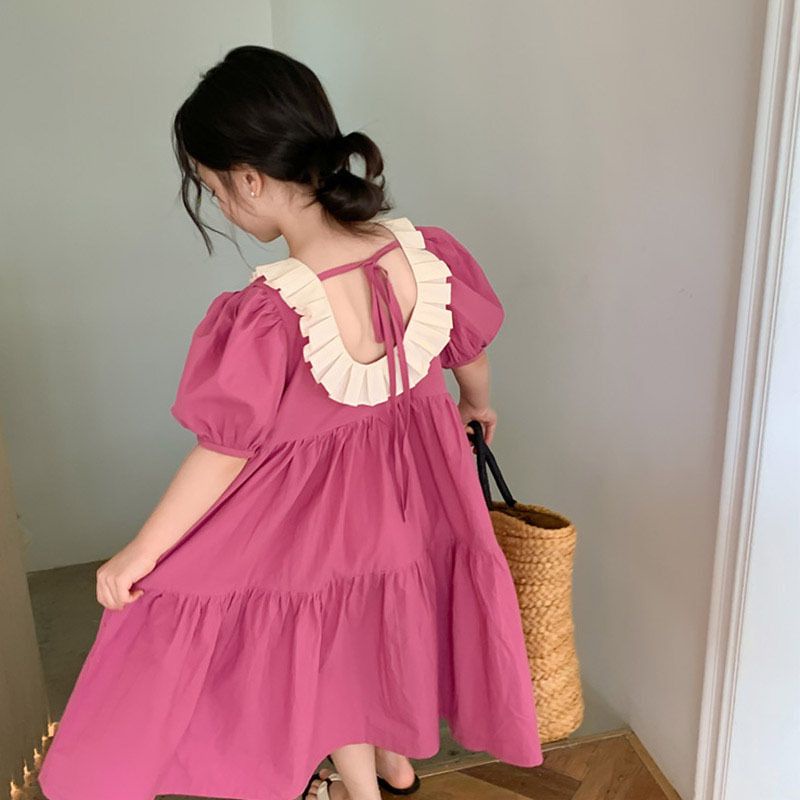 Dress Anak Perempuan - Kerah Ruffle Pita Belakang