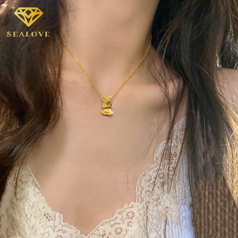 Kalung titanium wanita Anti Karat lucu ayunan kelinci perhiasan premium sederhana