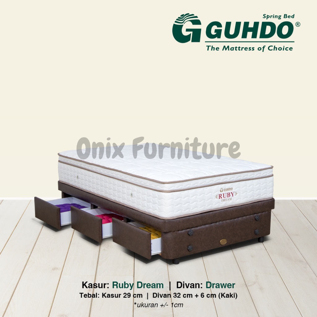 Springbed Gudho Base Drawer Ruby Tanpa Sandaran FULLSET 120x200 Brown