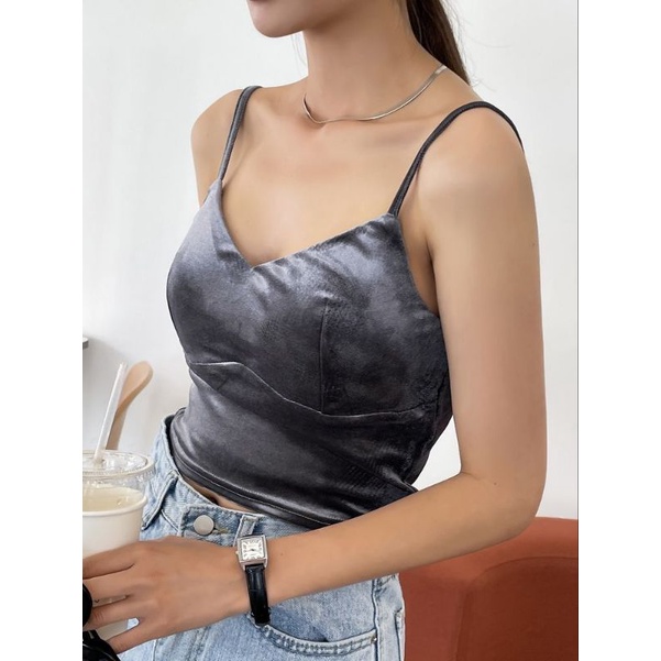 ILONA - Olyn tank top bludru crop top velvet korean top 017