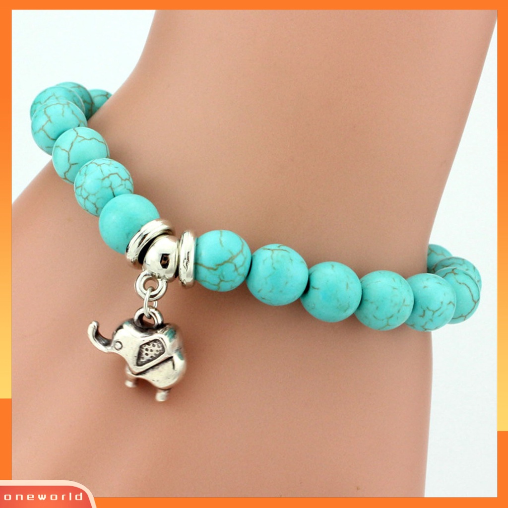 [ONE] Wanita Gelang Faux Turquoises Owl Perhiasan Manik-Manik Tahan Lama Bangle Perhiasan Hadiah