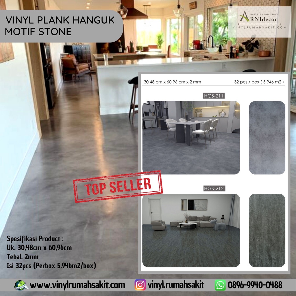 Vinyl Plank Hanguk 2mm | Motif Stone/Semen Anti Rayap-Air Harga Murah