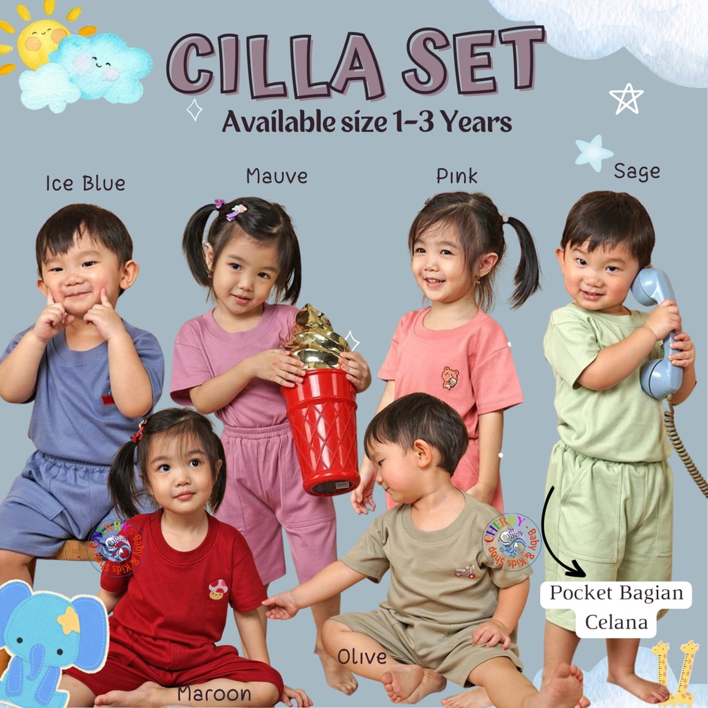 PREMIUM Setelan Pendek Cilla 1-3 Tahun Aruchi Setelan Pendek High Quality CBKS