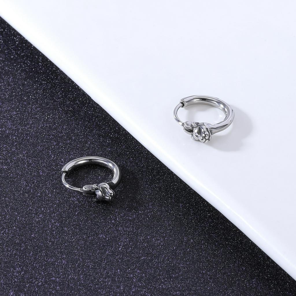 1pasang Anting Hoop Punk Stainless Steel Tengkorak Bulat Anting Cross Bunga Mawar Cricle Earrings Korea Anting Bulu