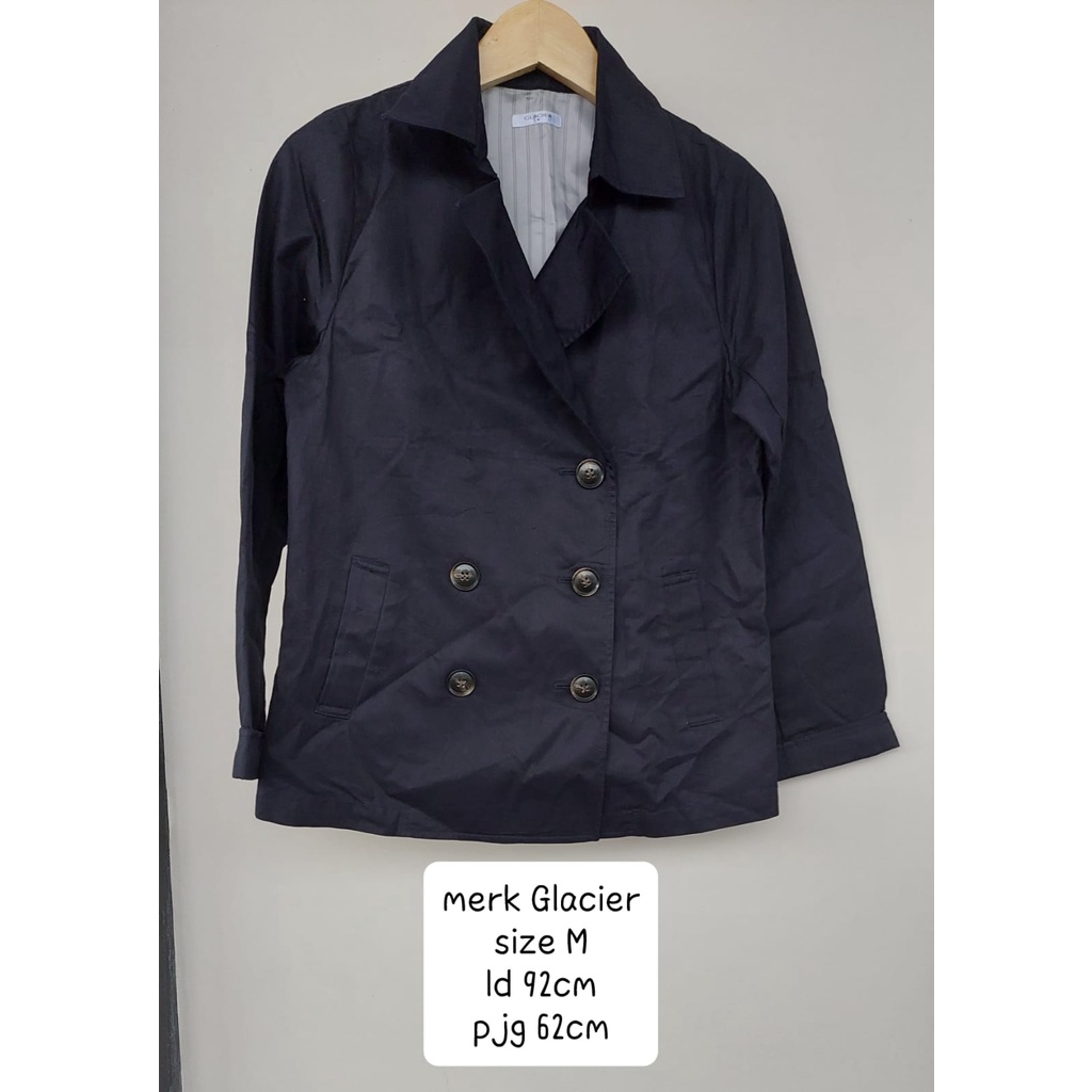 size M preloved blazer Glacier navy biru tua wanita jas kantor formal rompi