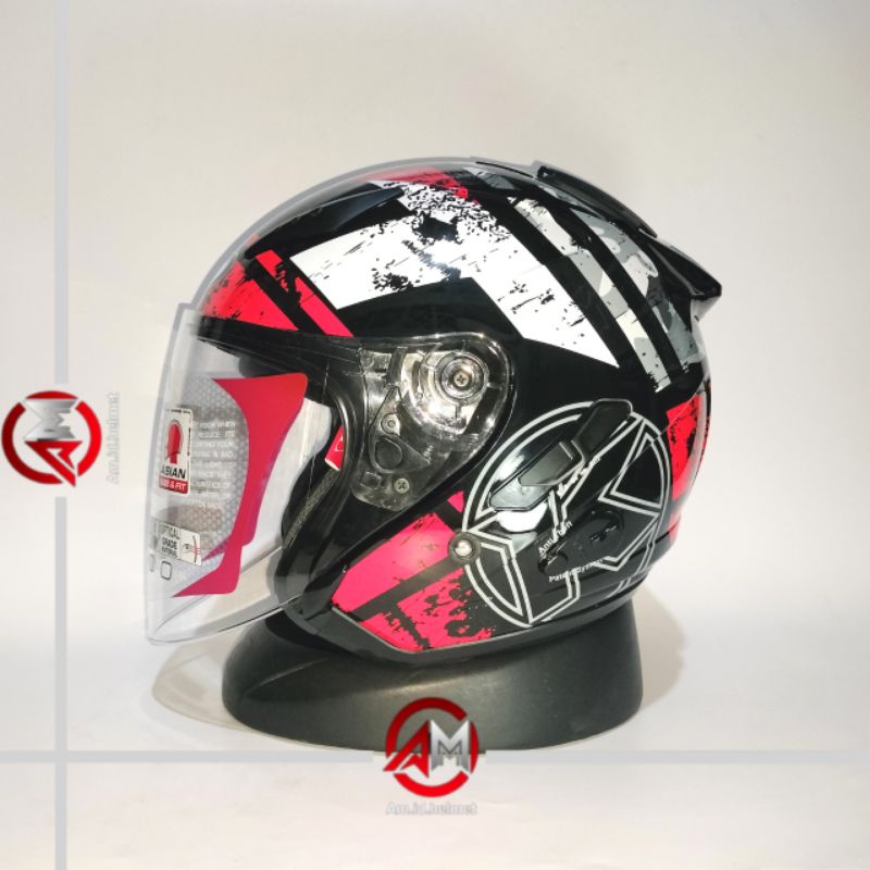 Jual Helm Kyt Galaxy Flat R Black Red Fluo Double Visor Half Face