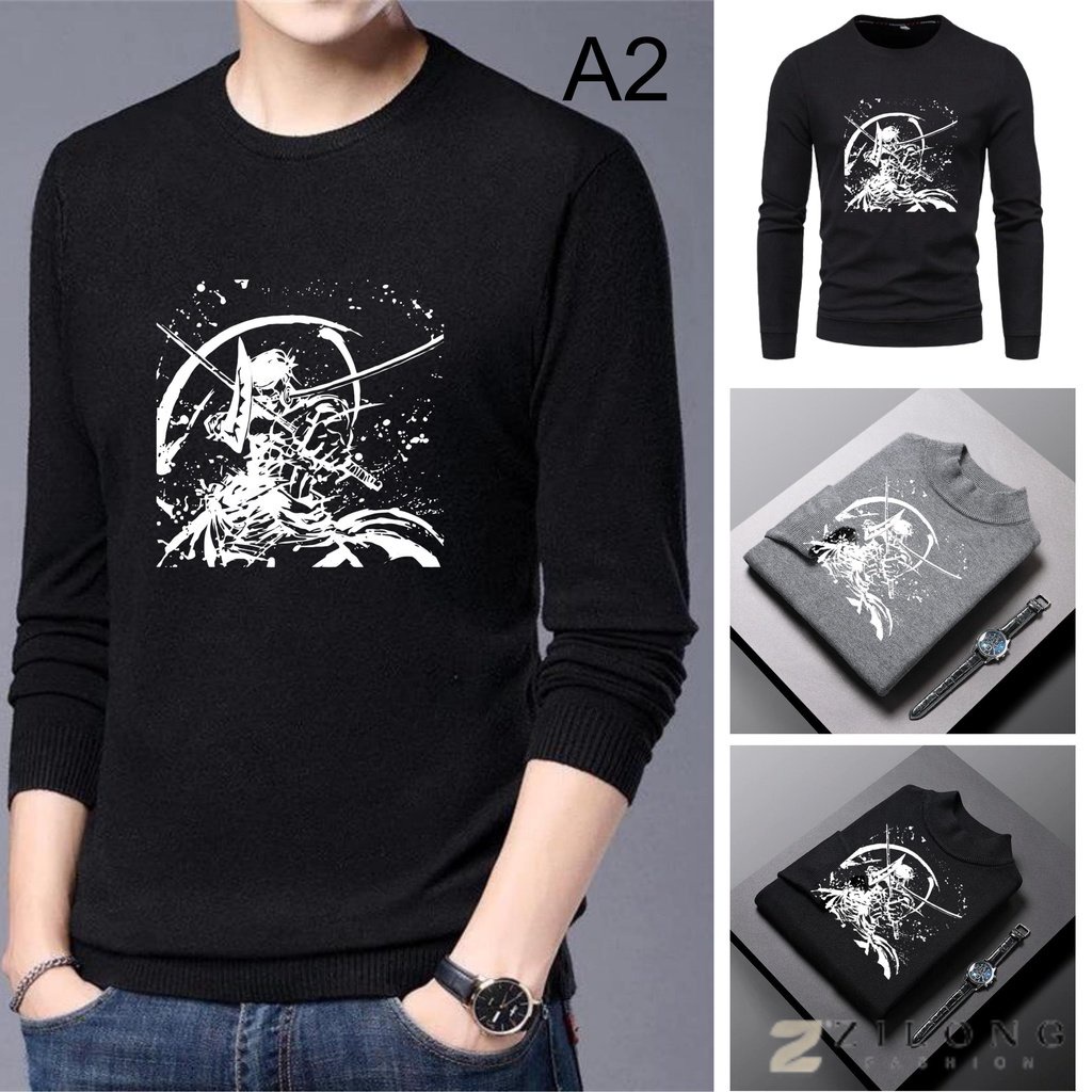 Zilong A2 - Jaket Sweater Anime One Piece Karakter Roronoa Zoro Bahan Fleece Tebal Pria Wanita Jacke