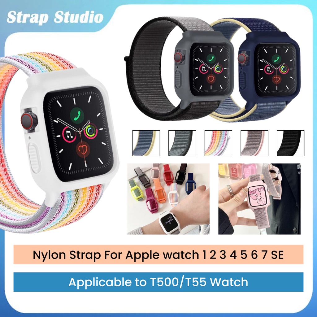 APPLE WATCH Strap  2 in 1 Nylon Strap with Soft Case for  iWatch Series 1 2 3 4 5 SE 6 7  Size 45 44 42mm 41 40 38mm Replacement Strap for T500 T55 Smartwatch