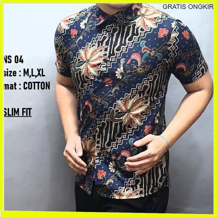 KEMEJA PRIA BATIK LENGAN PENDEK HEM BAHAN KATUN HALUS 40S NS 04 BAJU MODERN MEWAH SLIMFIT SLIM FIT BY JAKARTA