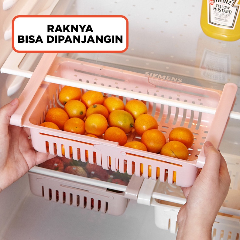 Rak Tambahan Kulkas Serbaguna Sliding Rack Multifungsi Organizer Kulkas / Laci Keranjang Sliding Penyimpanan Kulkas
