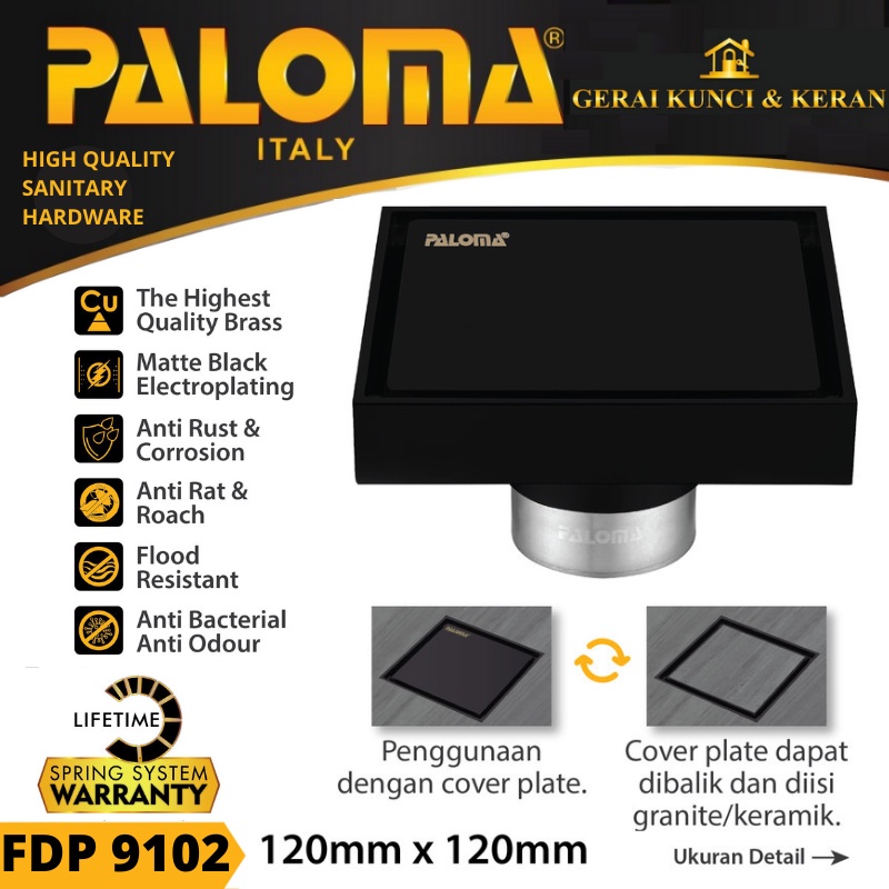 PALOMA FDP 9102 Floor Drain Strainer Saringan Got Kamar Mandi Anti Bau HITAM BLACK MATT