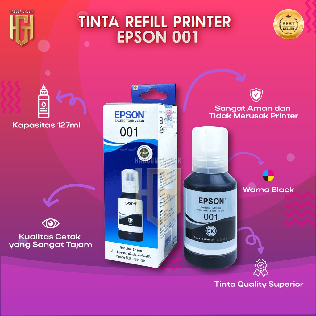 Tinta Epson 001 Black Tinta Printer L4150 L4160 L6160 L6170 L6190 Premium