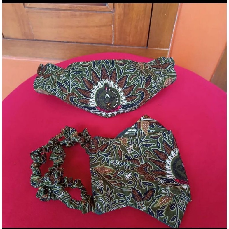 masker batik persit tali batik hijab