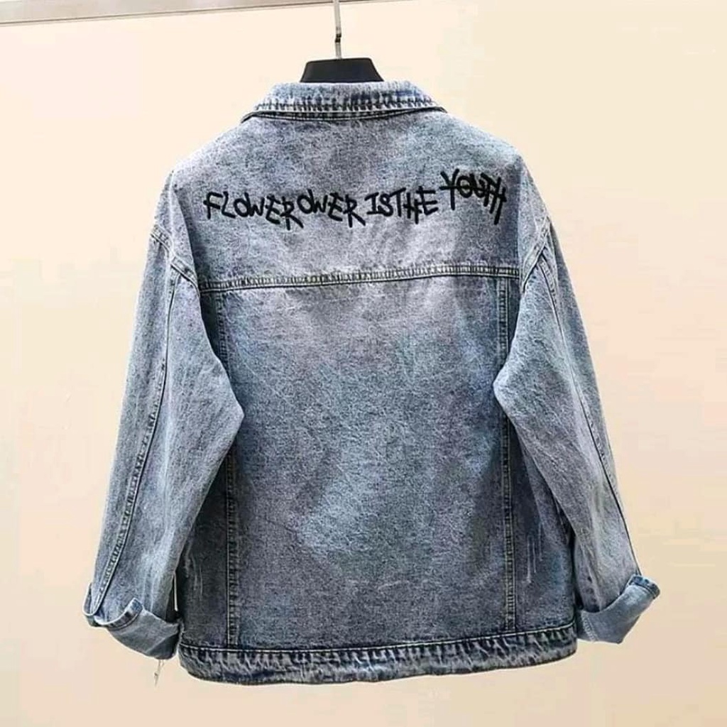 Outer  Denim Sera Jaket Jeans Wanita Terbaru Motif Bunga bordir Kekinian Outerwear Murah Auter Cewek