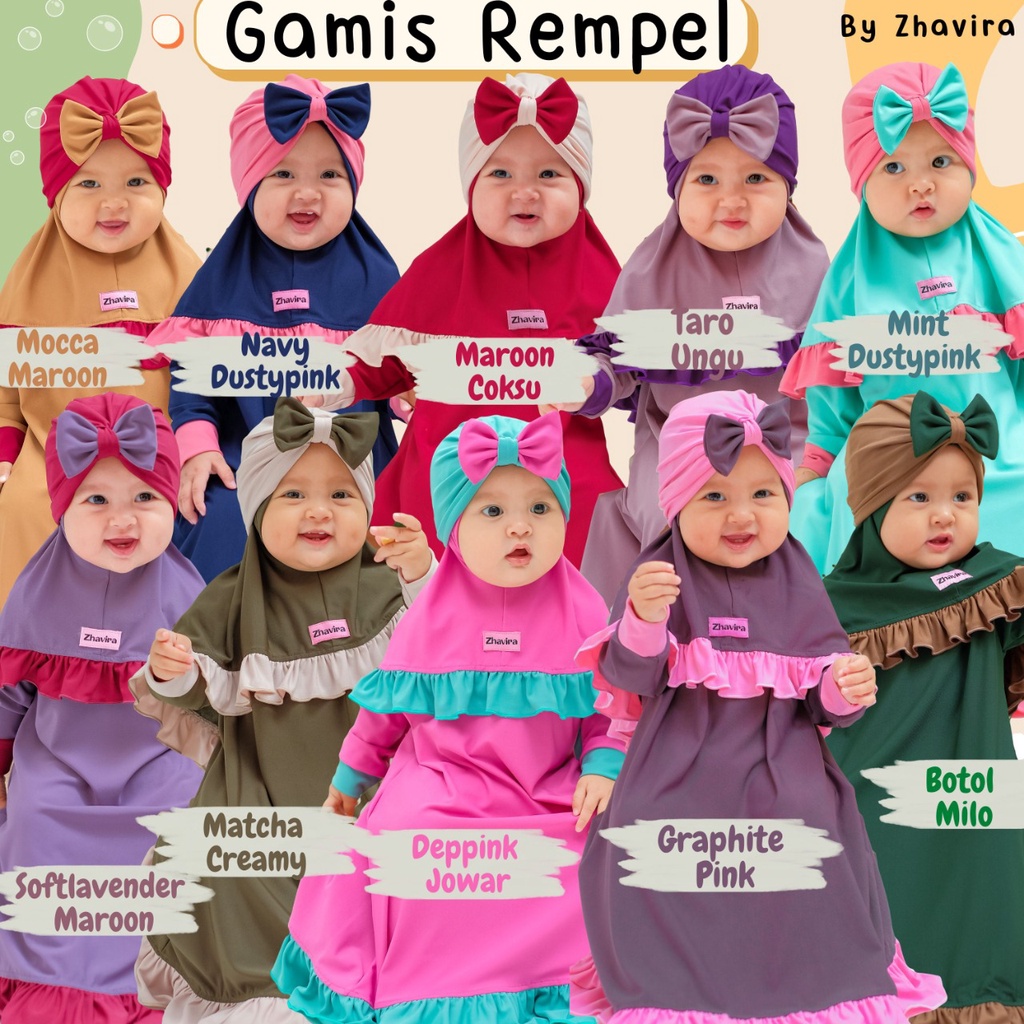 Gamis Bayi Anak Perempuan 0 - 3 Tahun Zhavira Set Hijab Bahan Jersey Newborn 1 2 Tahun