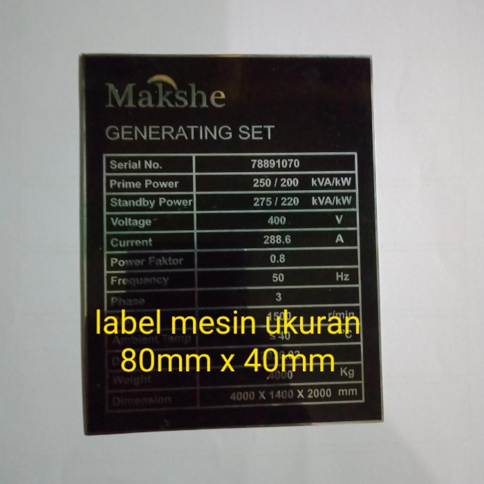 

PLAT MESIN / PLAT NAMETAG MESIN 8 X 4CM