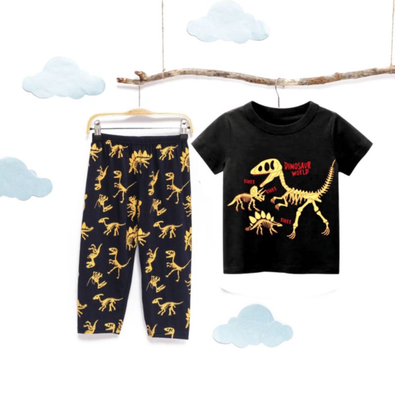 setelan anak laki laki motif dinosaurs/baju tidur anak laki laki/perempuan