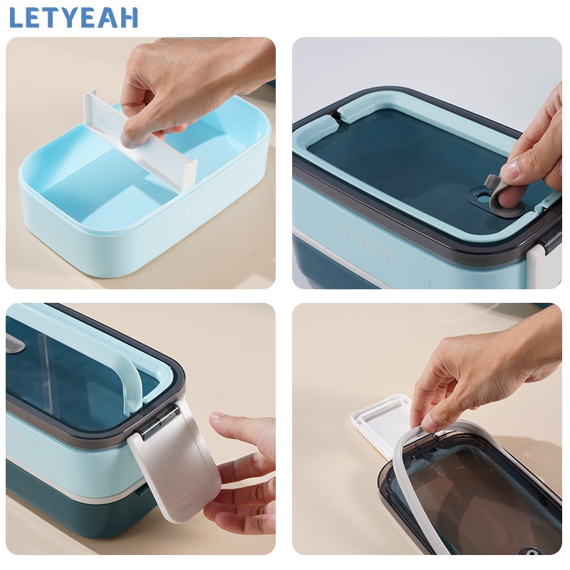 letyeah lunch box set /1600ml kotak makan 2 tingkat anti bocor dengan cangkir sup portabel tas bekal /free sendok