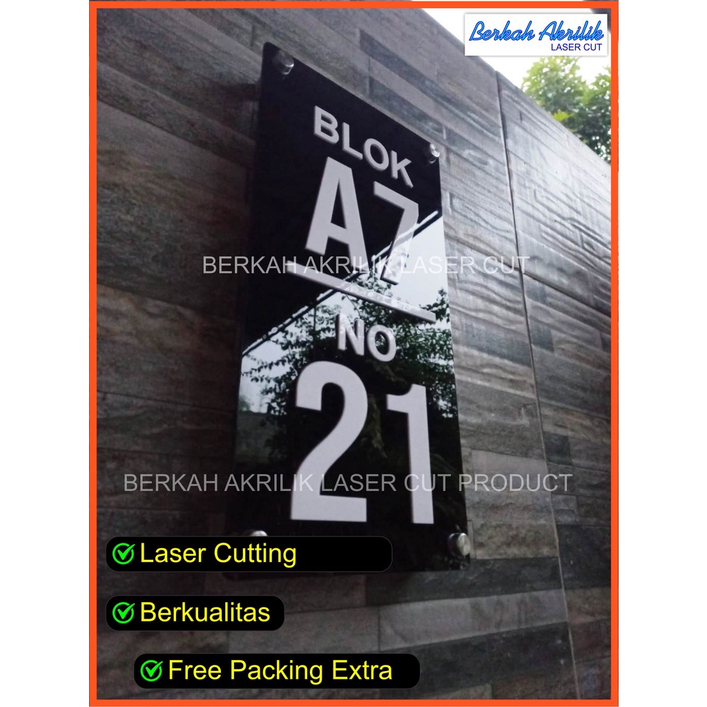 Nomor rumah akrilik | papan nomor rumah laser cuting Timbul Elegan