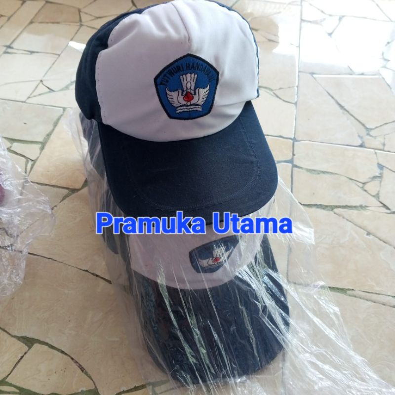 Topi SMP (biru putih) logo biru 1pcs