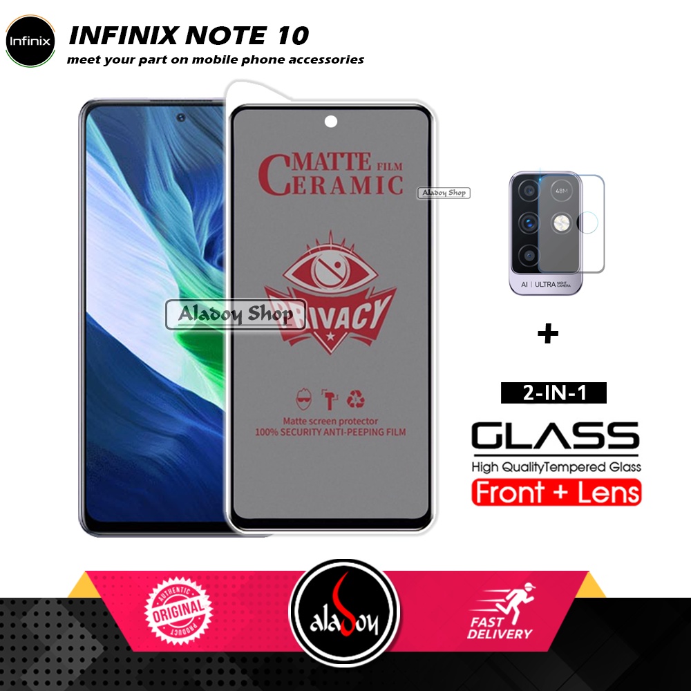 PAKET 2IN1 Anti Gores Privacy Infinix Note 10 Pro NFC + Tempered Glass Kamera