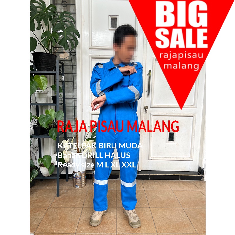 Katelpak Biru Polos/ Wearpak Terusan/ Coverall/ Seragam Proyek Dengan Skotlite