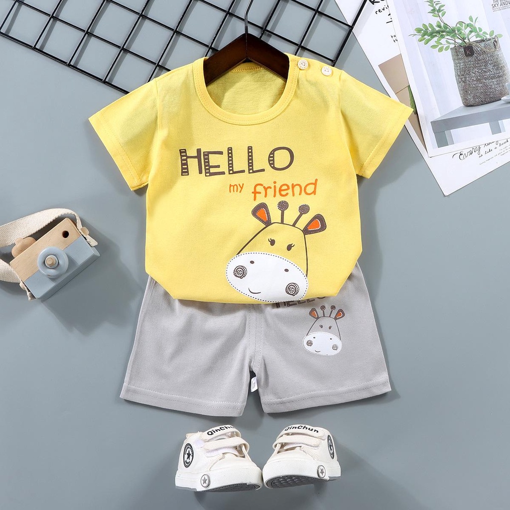 Setelan baju anak bayi laki laki dan perempuan / pakaian bayi Motif karakter animal outfit bayi laki laki model kaos dan celana