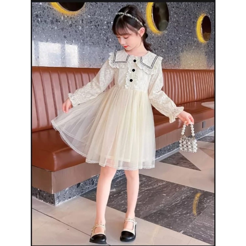 QFS - DRESS KIDS EMILY / BRUKAT / PUTIH / LAPIS PURING / LAPIS TULLE / TERBARU