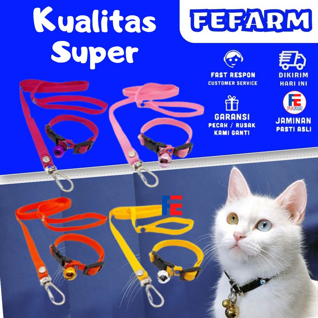 Tali Tuntun + Kalung Kucing dengan 2 Lonceng FEFARM