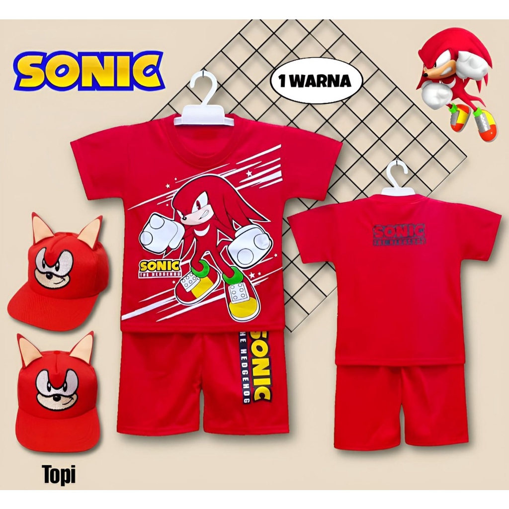 SETELAN BAJU SONIC + TOPI UNTUK ANAK 2-10 TAHUN BISA COD KE268